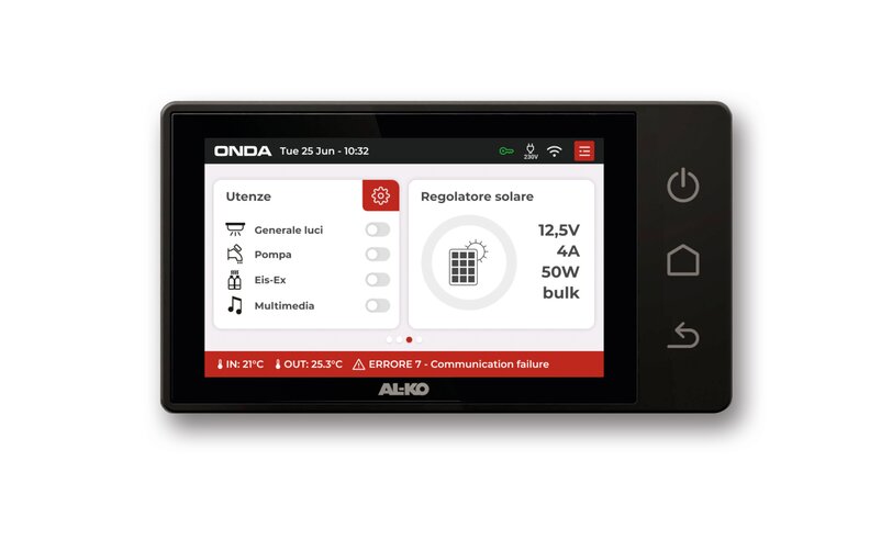 In the compact 4.3-inch version, the touch function is provided not only by the display but also by three capacitive buttons. | © AL-KO Vehicle Technology Electronics
