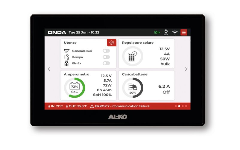 The 7- and 10-inch Onda touchscreen panels are almost completely bezel-less, maximizing the available space. | © AL-KO Vehicle Technology Electronics